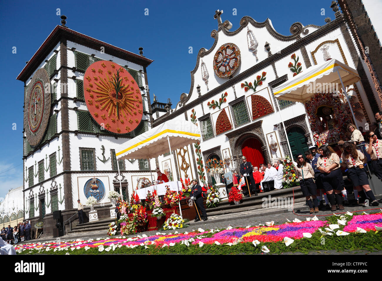 Senhor Santo Cristo Dos Milagres (unseres Herrn Holy Christus Wunder) religiöses fest. Ponta Delgada, Azoren, Portugal. Stockfoto
