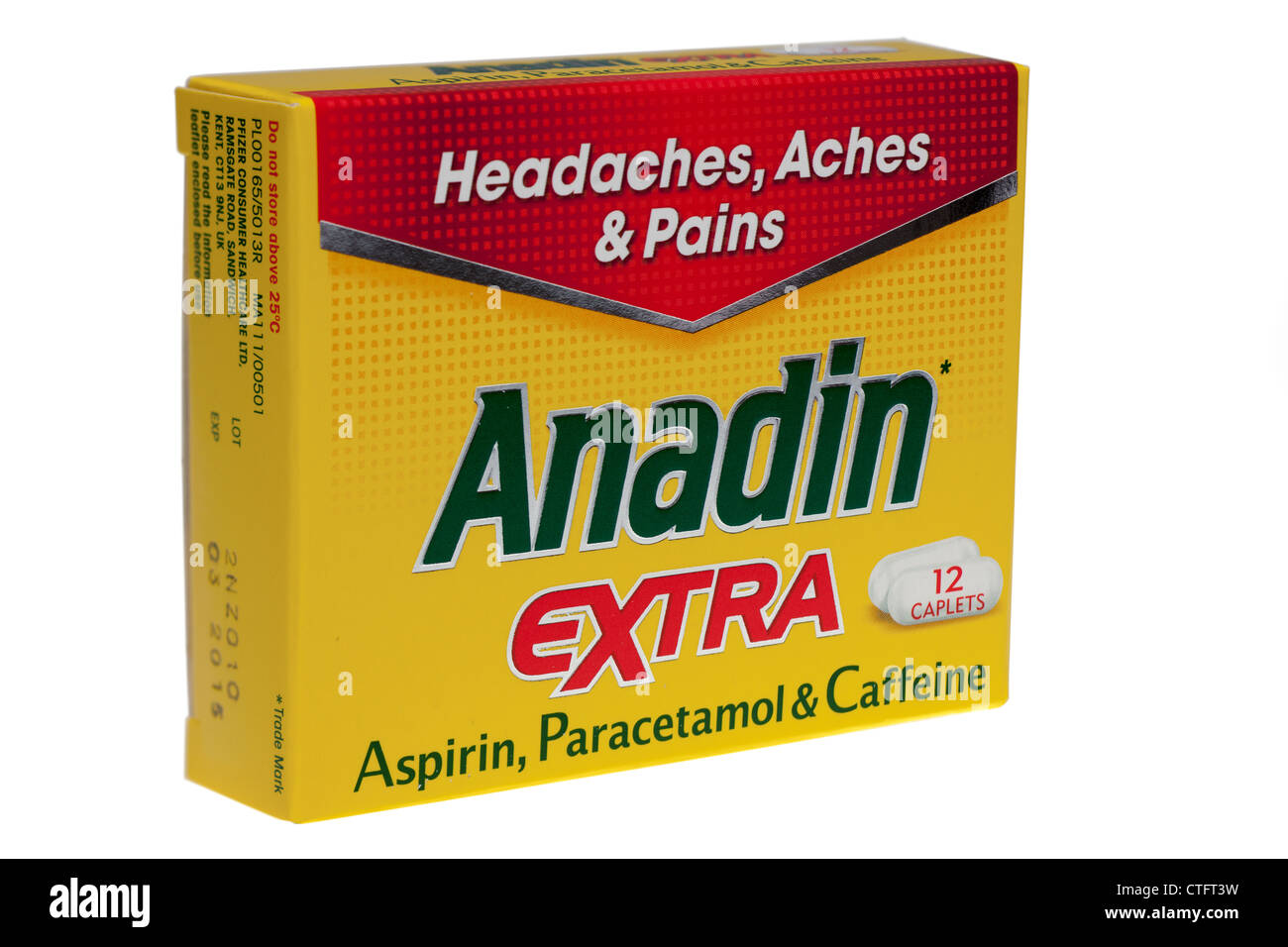 Paket von 12 wurde extra Aspirin Paracetamol Kopfschmerzen Kapseln Stockfoto