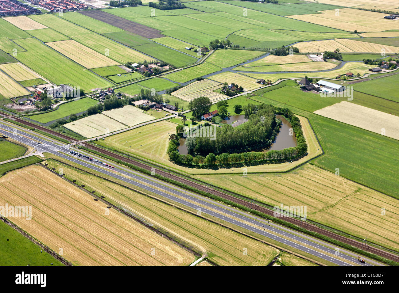 Niederlande, Uitgeest, Fort aan den Ham. Verteidigungslinie von Amsterdam. Hollandse Waterlinies. Niederländische Wasserschutzlinien. Antenne. Stockfoto