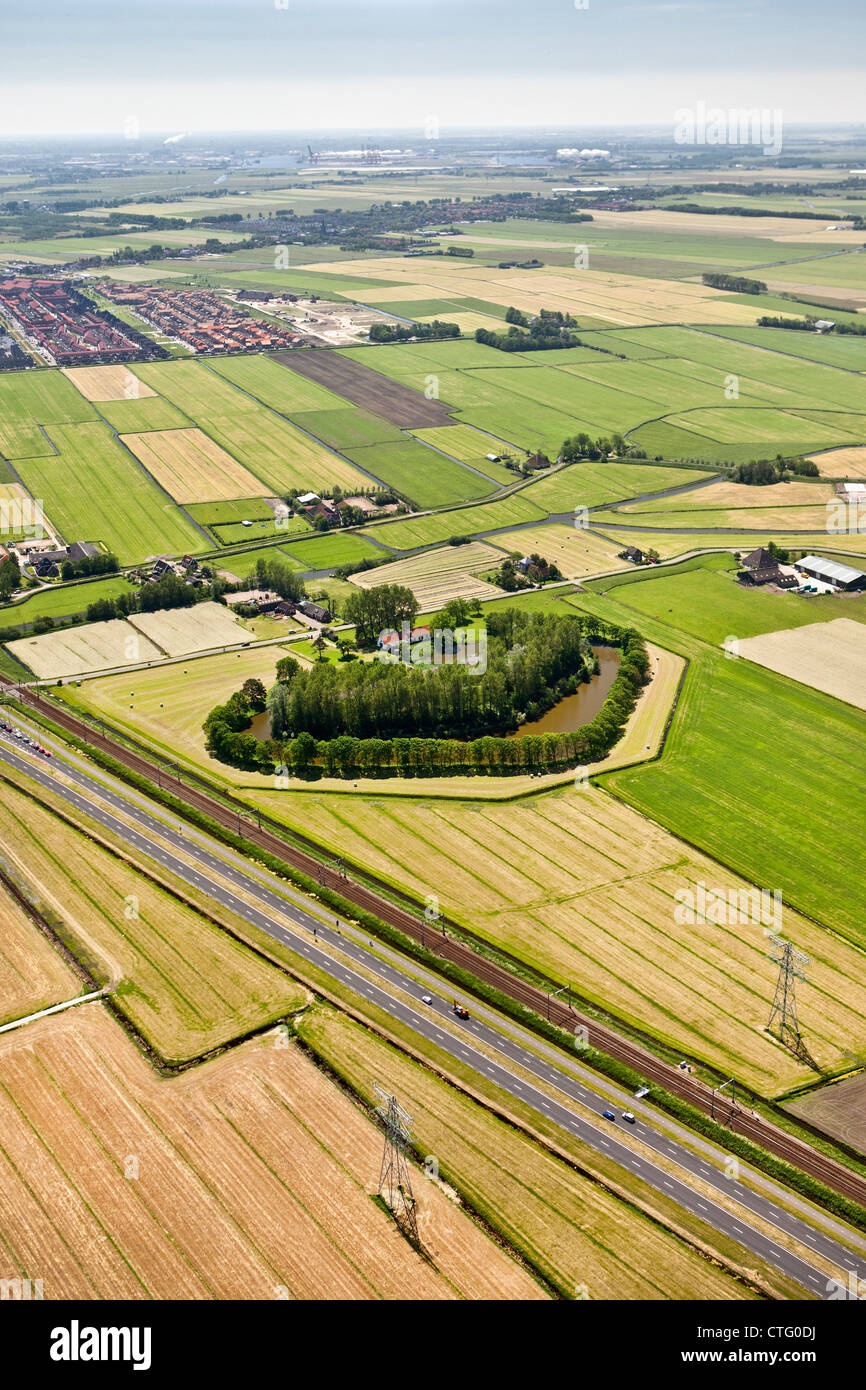 Niederlande, Uitgeest, Fort aan den Ham. Verteidigungslinie von Amsterdam. Hollandse Waterlinies. Niederländische Wasserschutzlinien. Antenne. Stockfoto