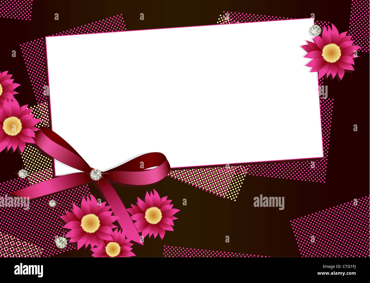 Geschenk-Karte mit Blumen und Diamanten Band und Kopie Platz für Ihren text Stockfoto