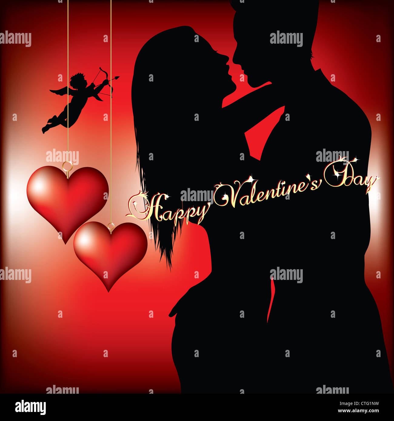 Valentinstag Hintergrund mit paar silhouette Stockfoto