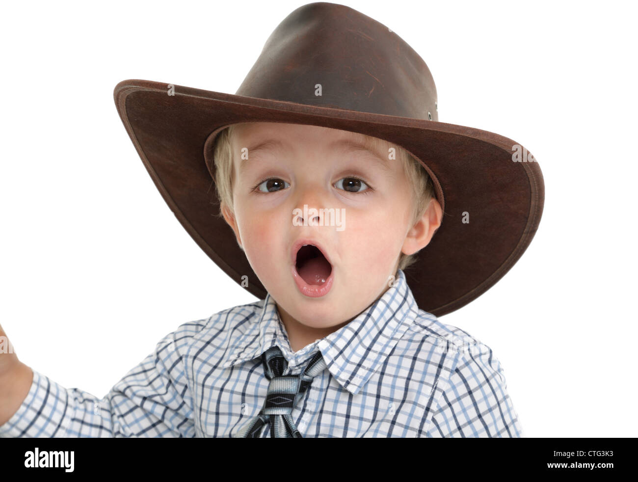 Blick von Überraschung oder Schock auf ein Kleinkinder-Gesicht Stockfoto