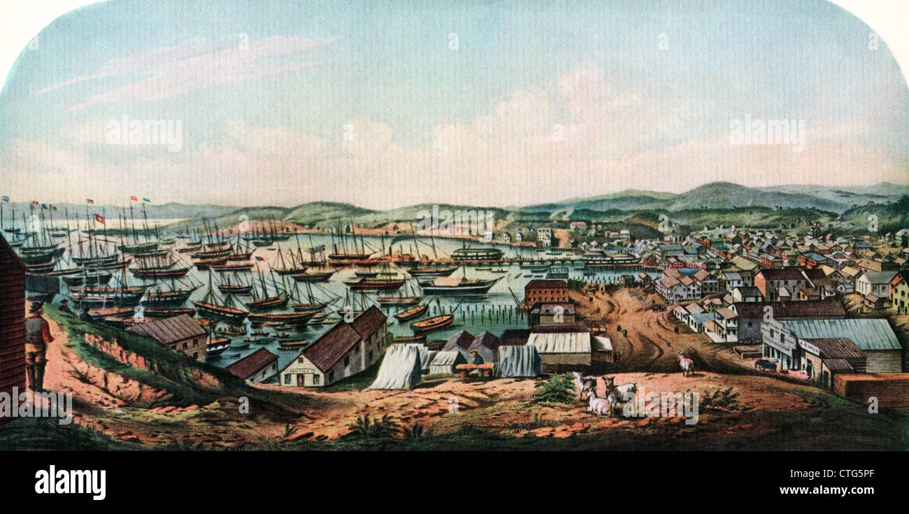 1800S 1850 Blick auf SAN FRANCISO & Hafen von TELEGRAPH HILL nach einer Skizze von McMURTRIE Stockfoto