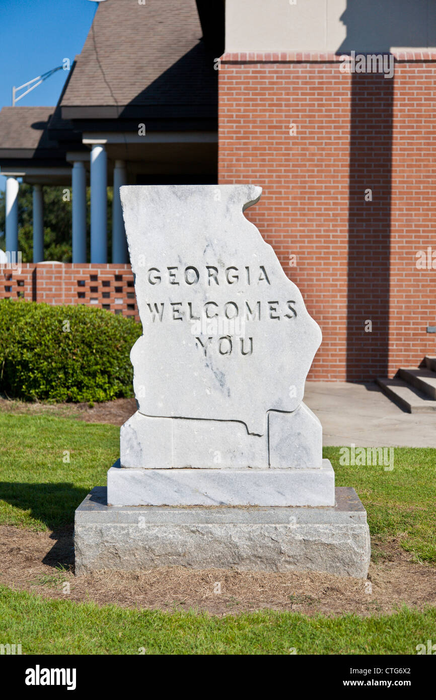 Steinerne in Form der staatlichen begrüßt Besucher auf den Bundesstaat Georgia im Südosten der USA Stockfoto