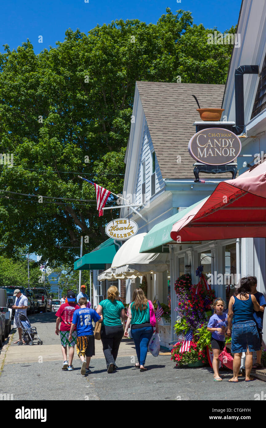 Geschäfte auf der Main Street in Chatham, Cape Cod, Massachusetts, USA Stockfoto