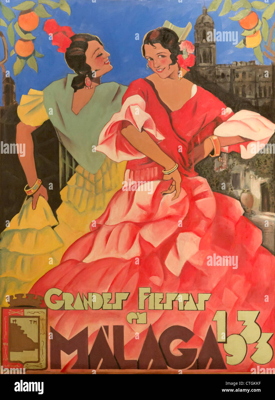 Plakatwerbung Grandes Fiestas de Malaga 1933. Stockfoto