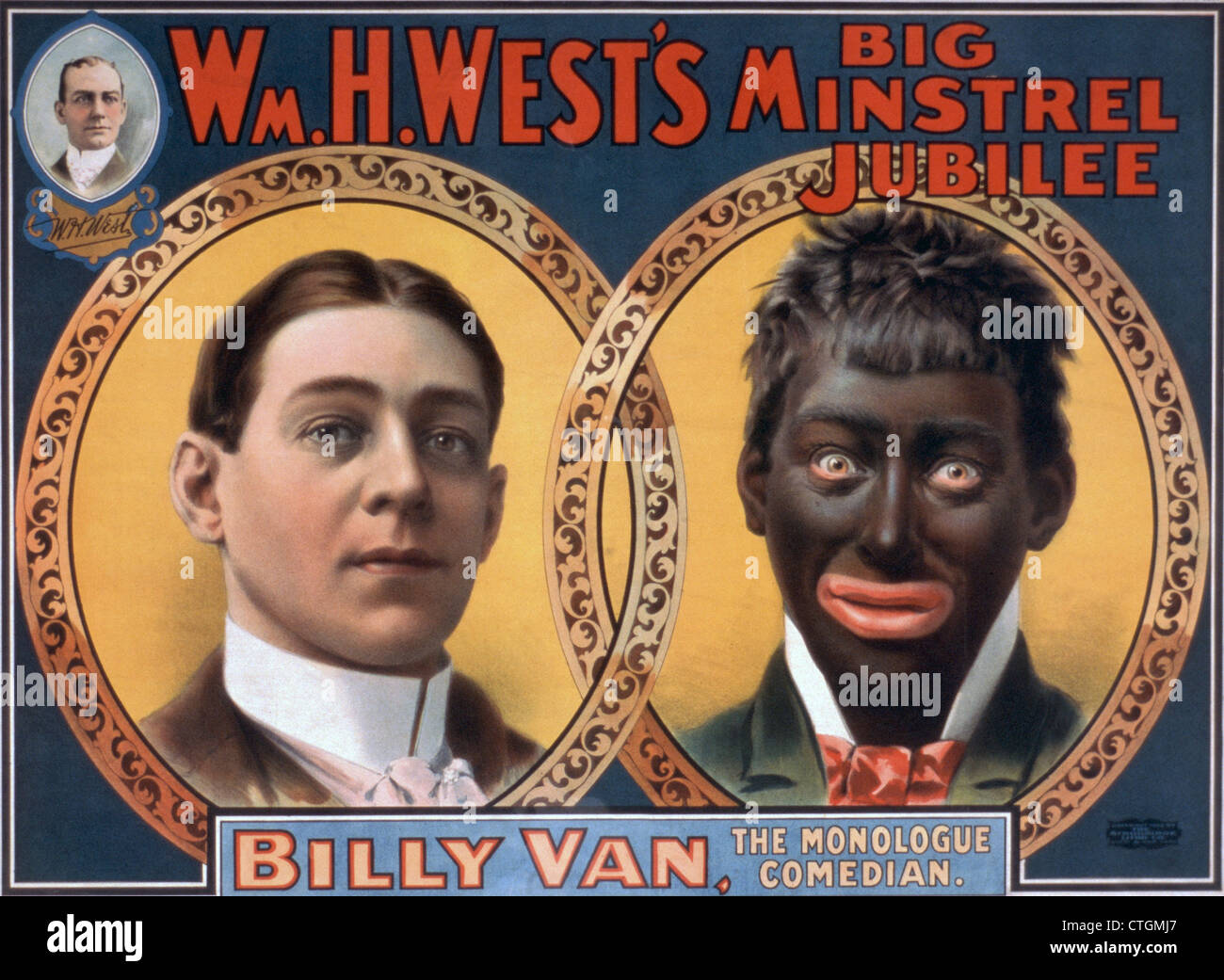 MINNESÄNGER A 1900 Poster mit amerikanischen Billy Van (1860-1912), die als ein Mangel und weißen Minnesänger durchgeführt Stockfoto