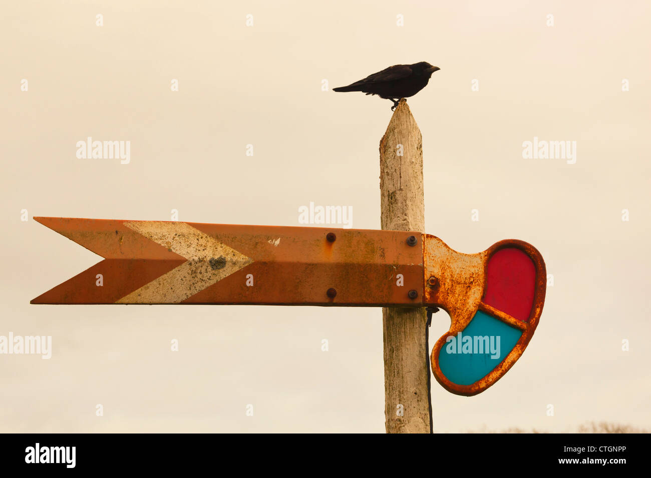Courtmacsherry-Timoleague Mündung, West Cork, Irland. Alte Bahn Signal mit dem Blackbird. Stockfoto