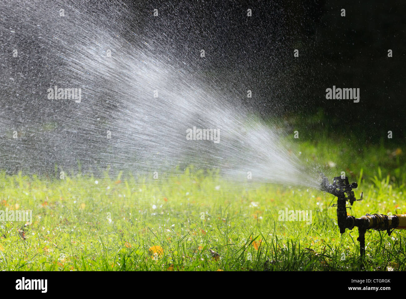 Automatische Sprinkleranlagen Bewässerung Rasen; Provinz Zaragoza, Aragon, Spanien Stockfoto
