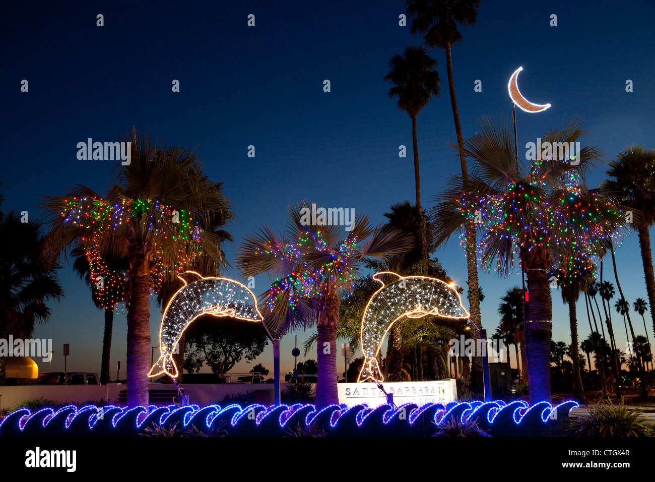 Weihnachtslichter in Santa Barbara, California, Vereinigte Staaten von Amerika Stockfoto