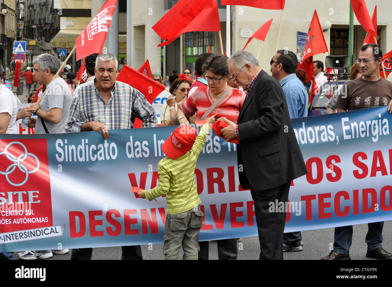 1.Mai - Workers' Day Demonstration in Lissabon, Portugal Stockfoto
