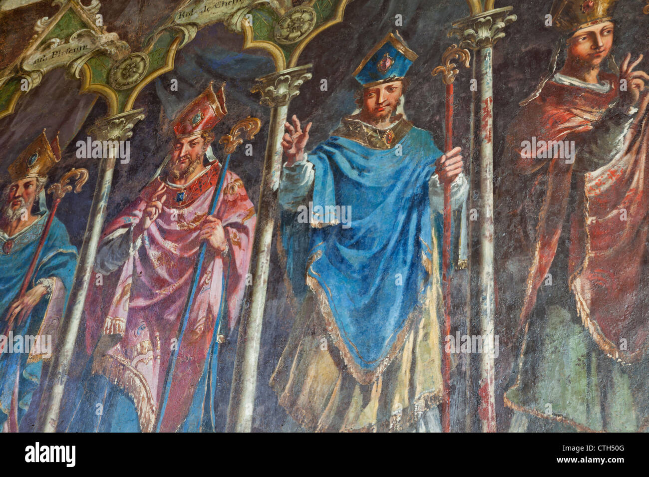 England, Lincolnshire, Lincoln, Lincoln Kathedrale, mittelalterliche Wandmalerei Darstellung die Bischöfe von Lincoln Stockfoto