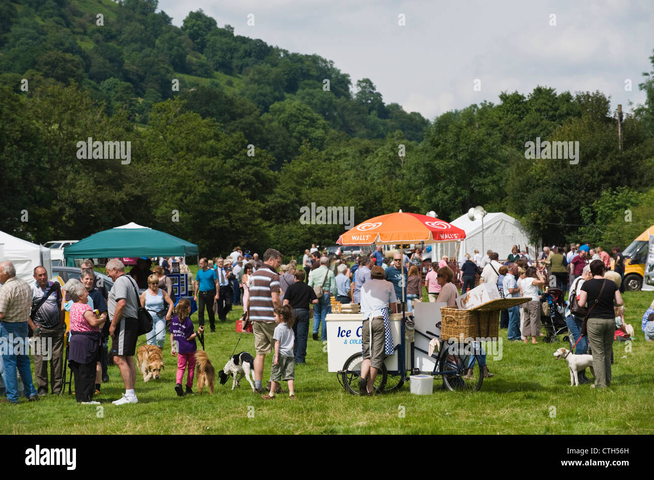 Sehen Sie sich mit Eis Verkäufer von kleinen ländlichen Land Show am Bauernhof bei Cwmdu Powys Wales UK Stockfoto