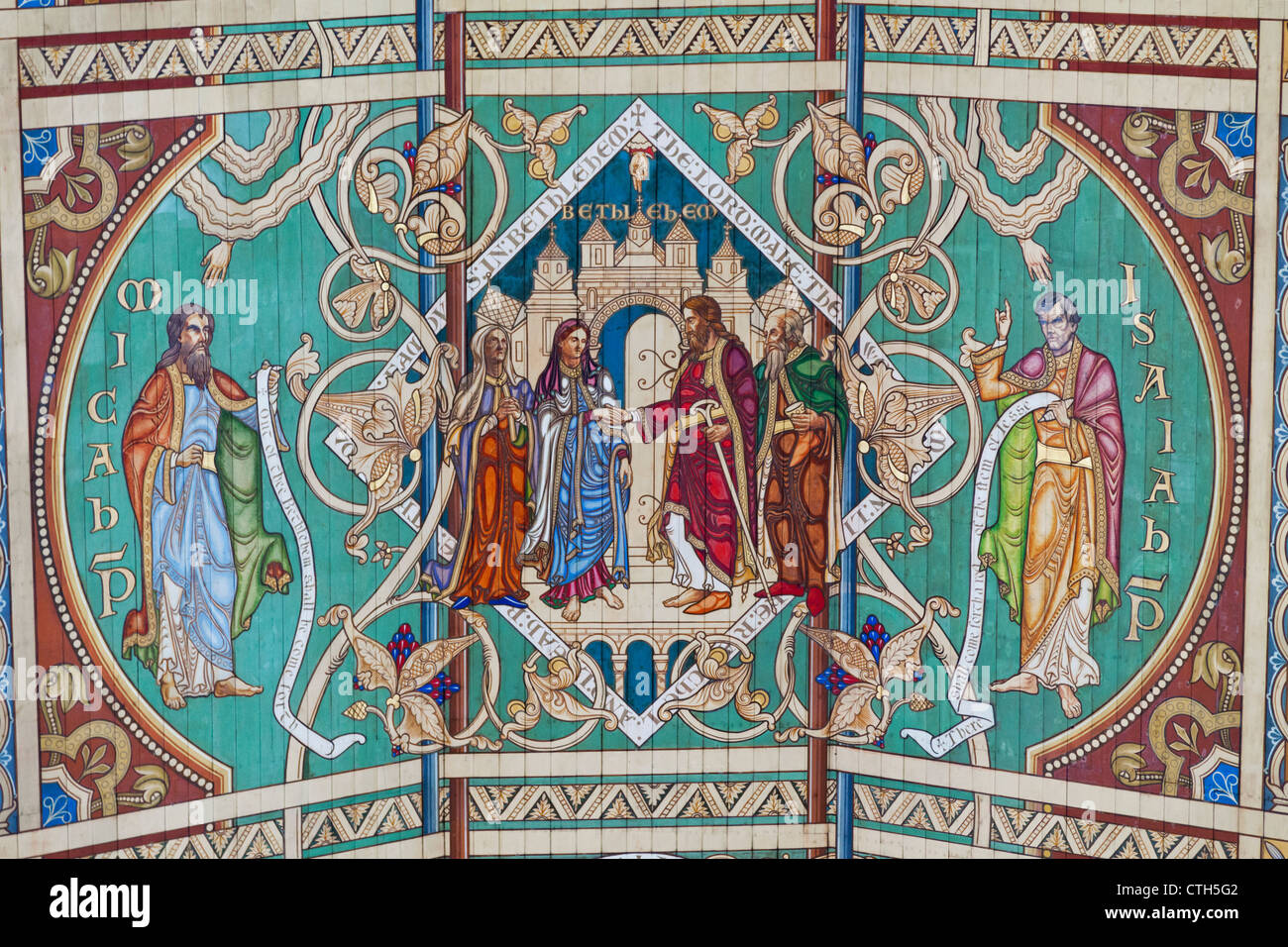 England, Cambridgeshire, Ely, Ely Cathedral, das Kirchenschiff Decke Darstellung der Vorfahren von Jesus Stockfoto