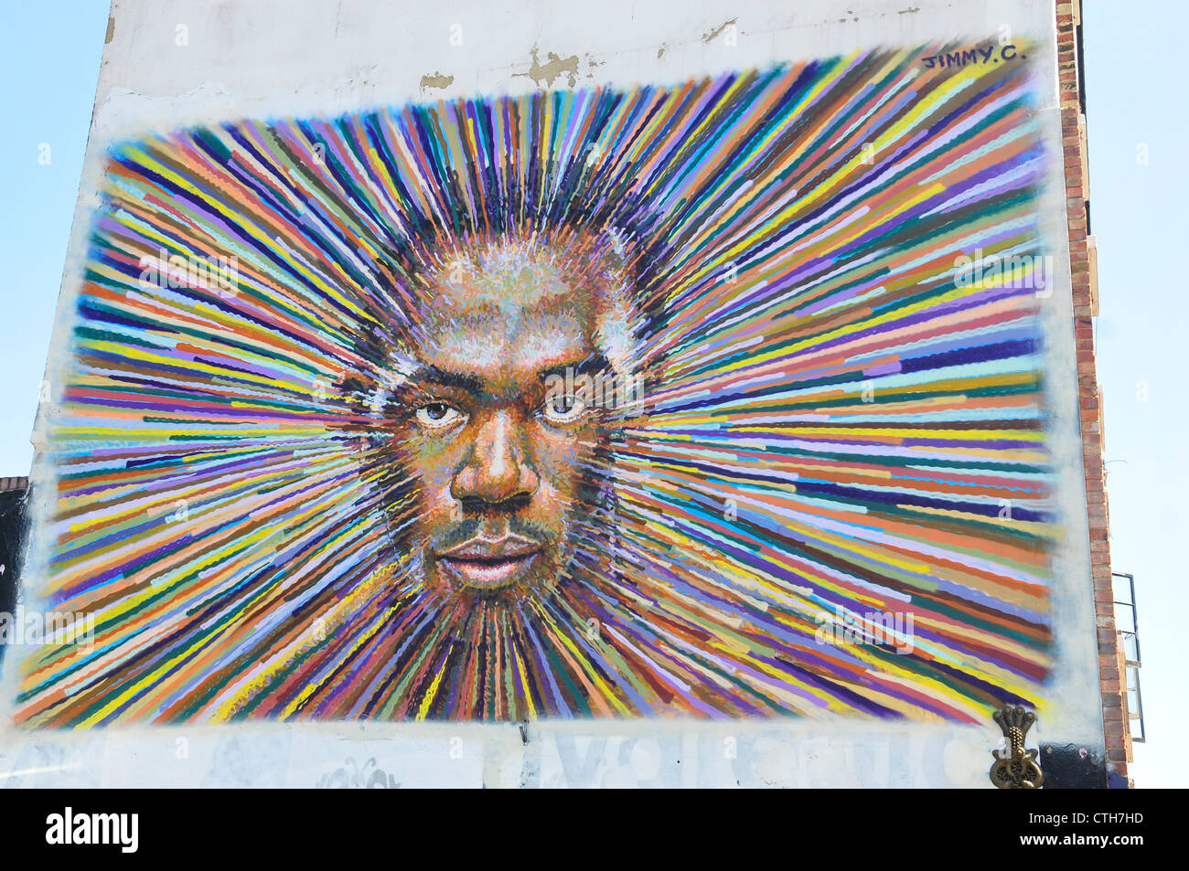 Gemälde von Usain Bolt auf einer Wand in der Nähe von Brick Lane, East London Stockfoto