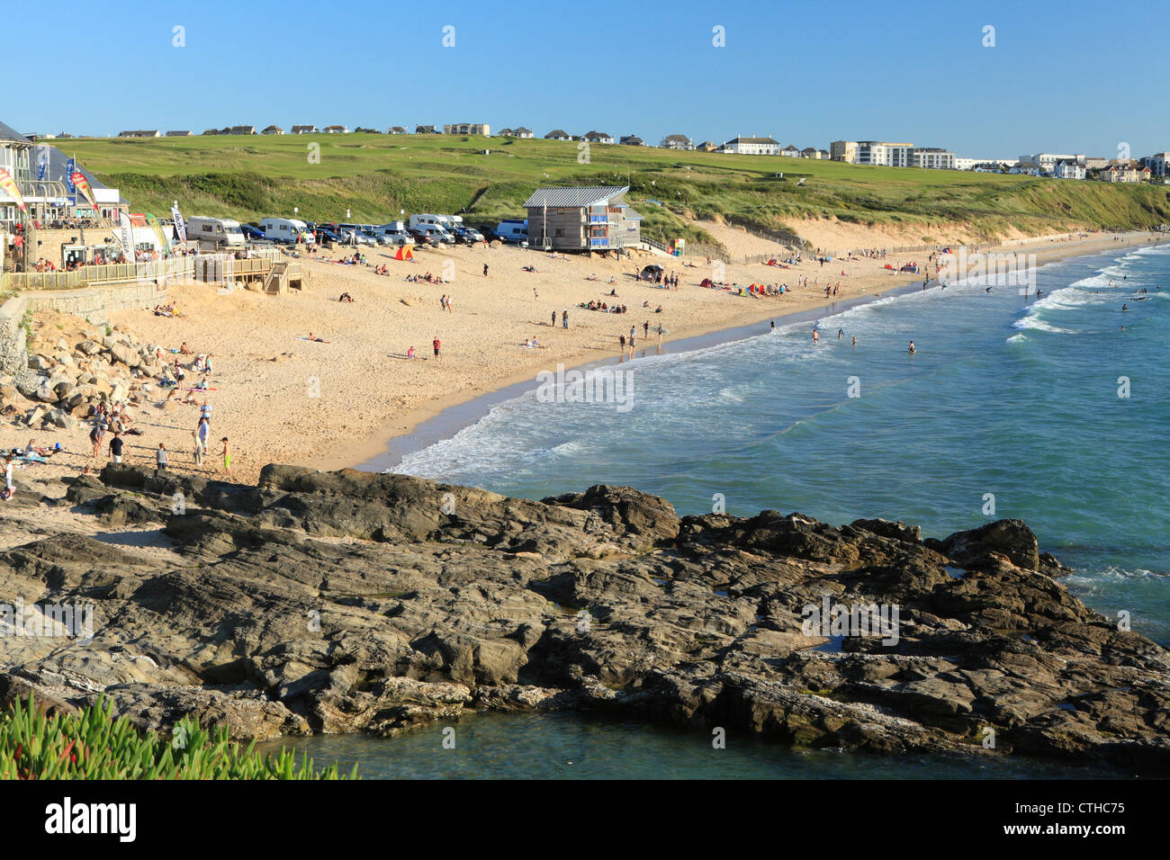 Fistral Strand, Sommerabend, Newquay, North Cornwall, England, UK Stockfoto