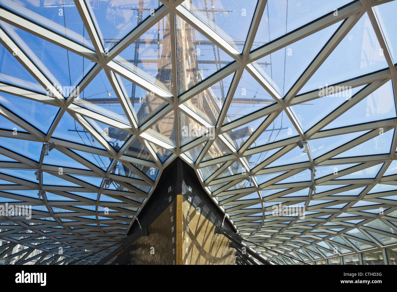 England, London, Greenwich, Cutty Sark, Ansicht des Rumpfes unter das Schiff Stockfoto