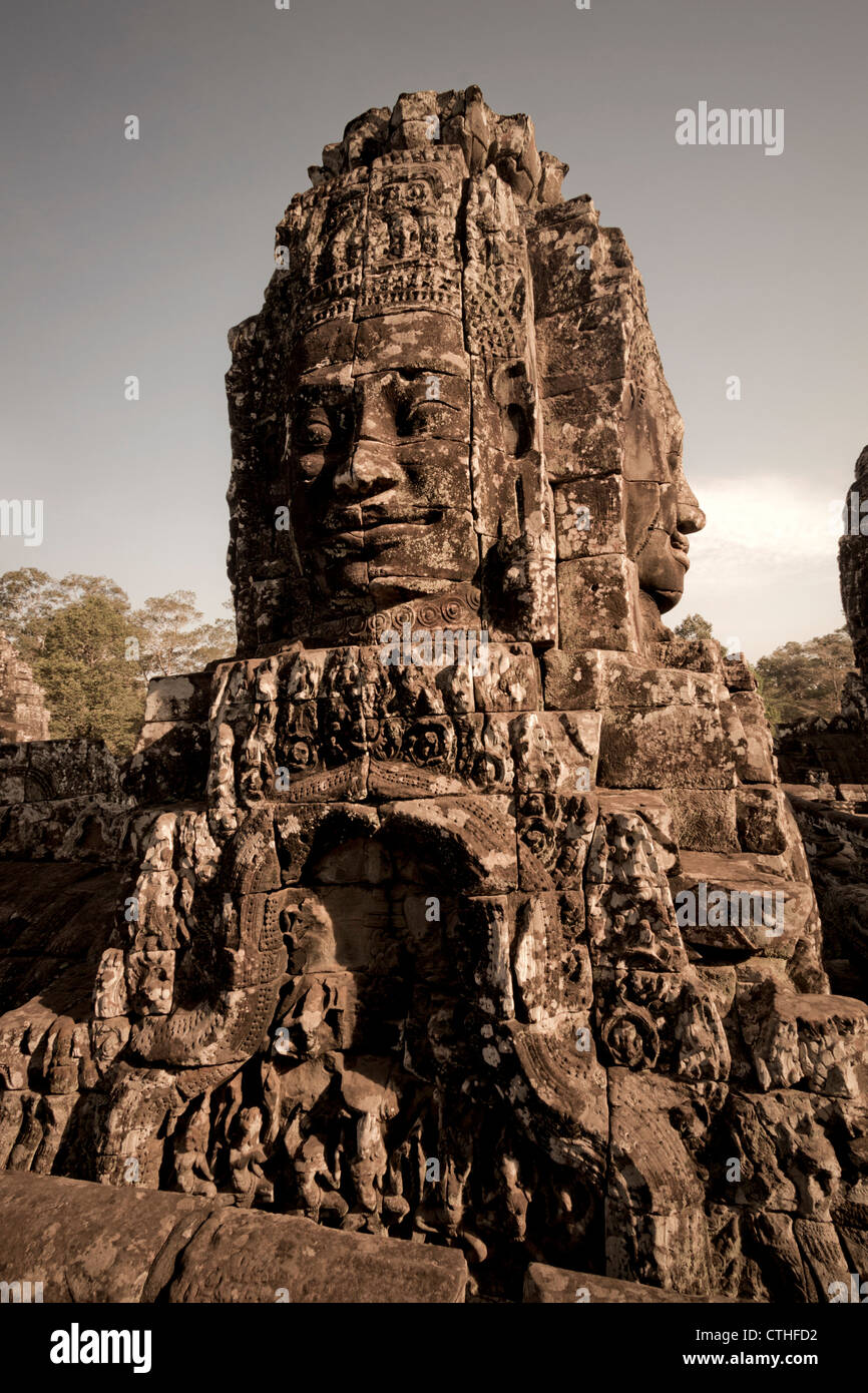 Monumentale Stein steht in Asien, Kambodscha, Angkor Thom, Bayon Tempel, Stockfoto