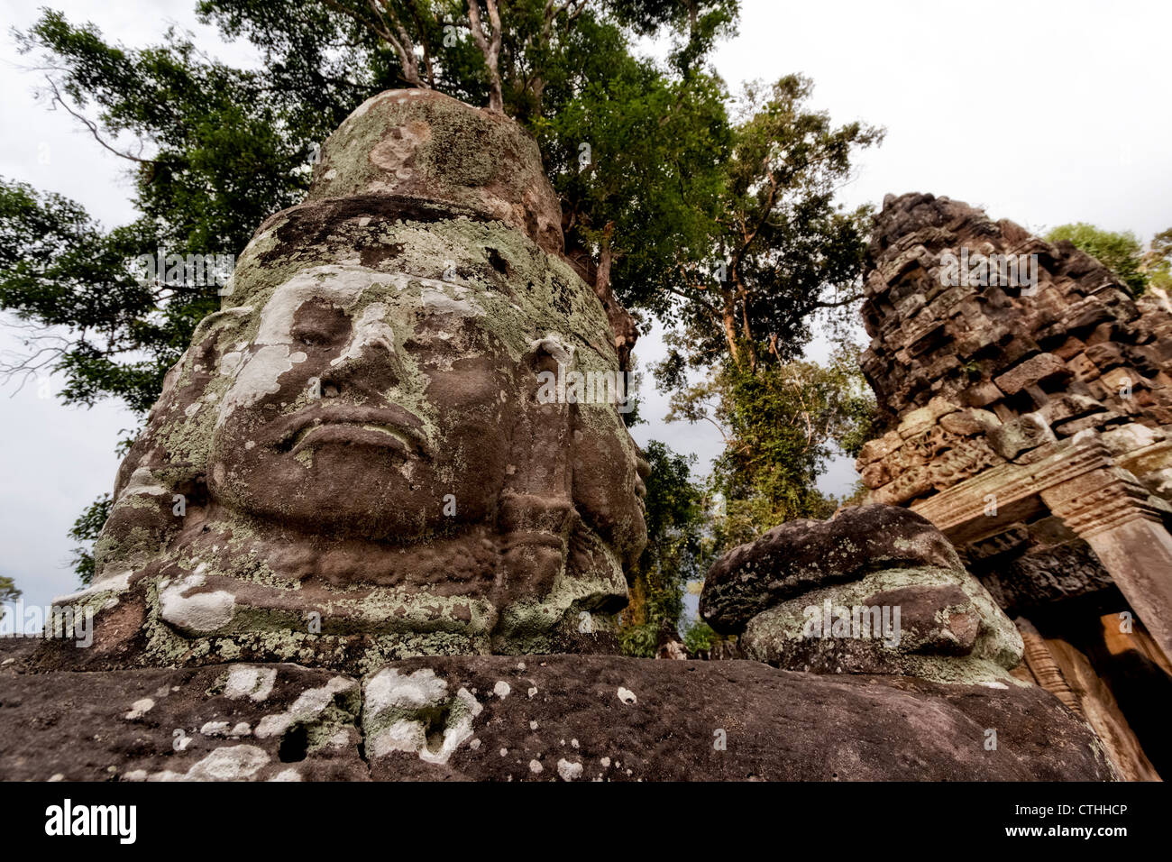 Stein Carnving Asura haed, Skulptur, Asien, Kambodscha, Angkor Thom, Stockfoto