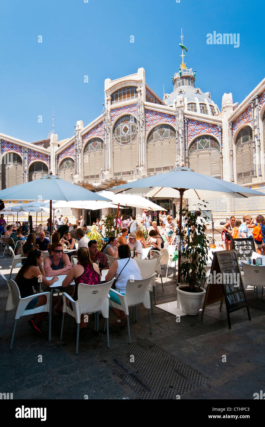 Café im freien "Mercado Central (Central Market), Valencia, Spanien Stockfoto