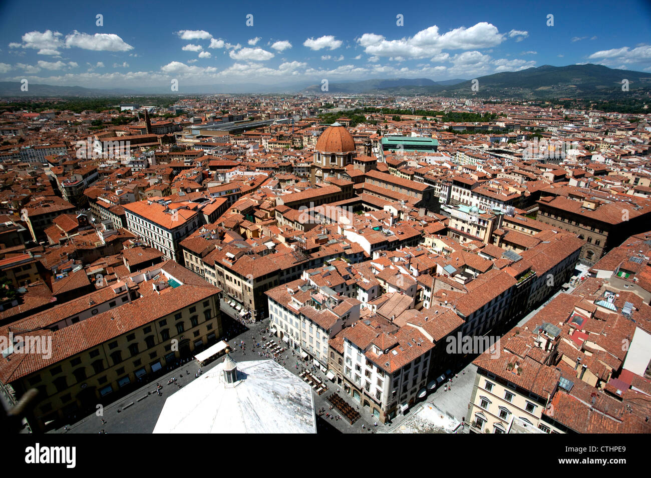 Ansicht von oben der Campanile in Florenz, Italien Stockfoto