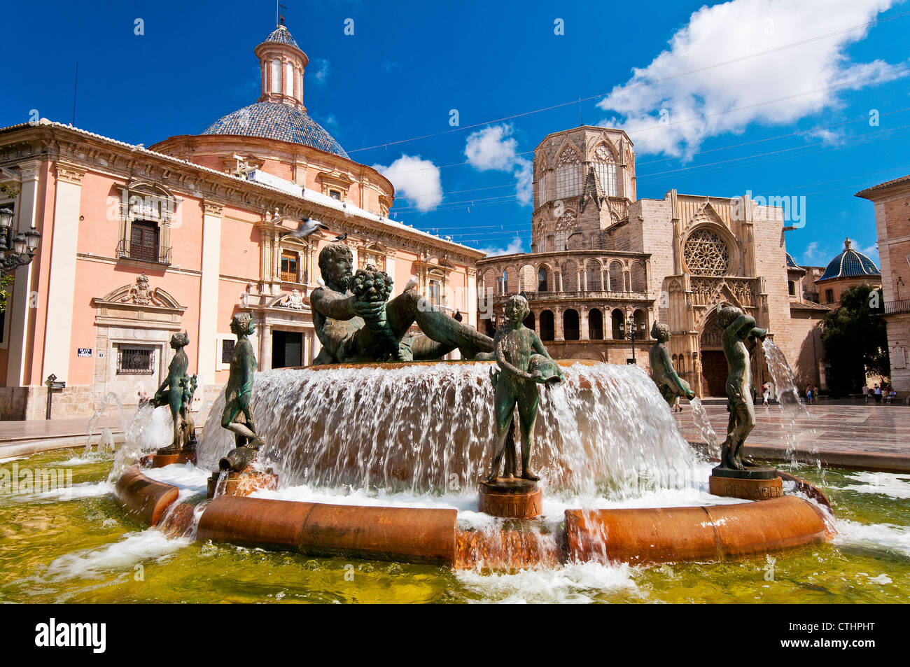 Turia Brunnen, Plaza De La Virgen, Valencia, Spanien Stockfoto