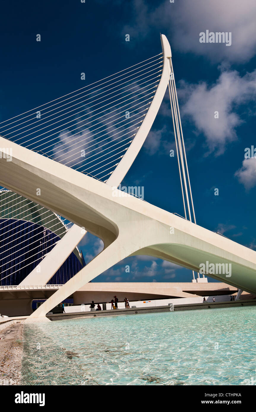 Príncipe Felipe Wissenschaftsmuseum und Assut de l ' oder Brücke, Stadt der Künste und Wissenschaften, Valencia, Spanien Stockfoto