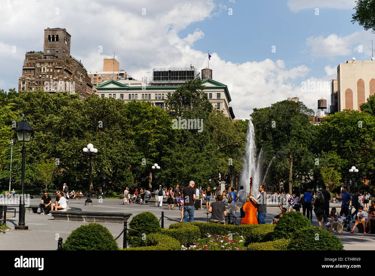 Washingston Square Park, Jazz-Band, die Durchführung von outdoor, New York Stockfoto