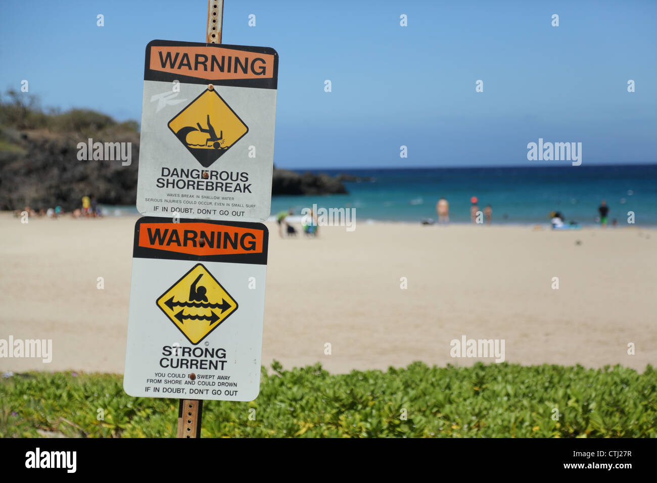 Warnschild am Hapuna Beach, Hawaii, Hawaii Stockfoto