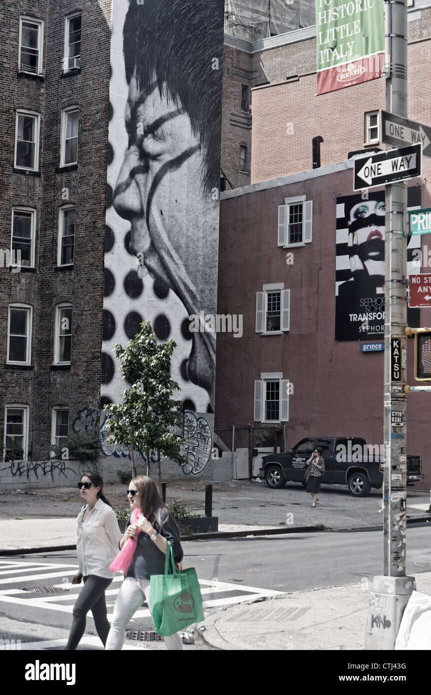 Wandmalerei in Soho, Prince Street, New York, USA, Stockfoto