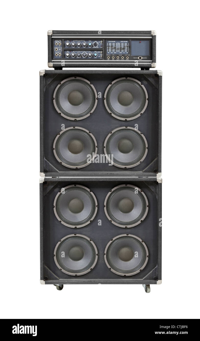 Vintage Bass Stack Verstärker isoliert auf weiss. Stockfoto