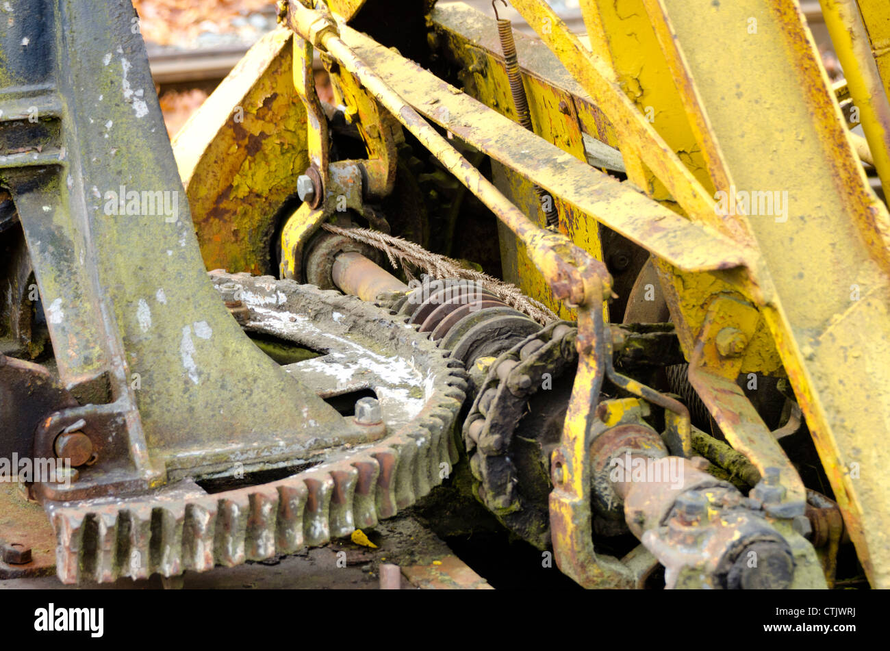 Wurm-Zahnrad-Mechanismus auf einem Zug Kranmontage Stockfoto