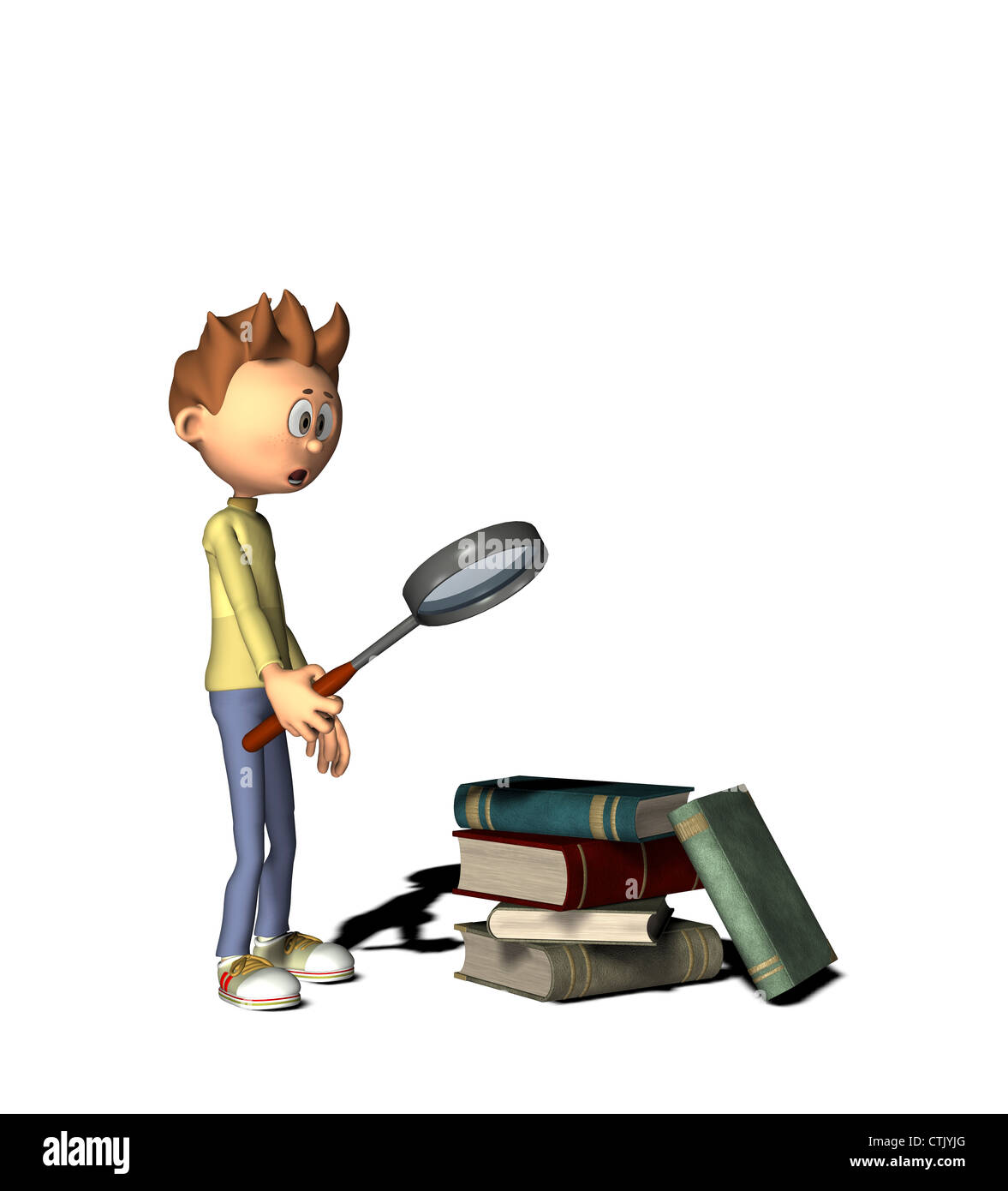 Cartoon-Figur-Suche in Büchern Stockfoto