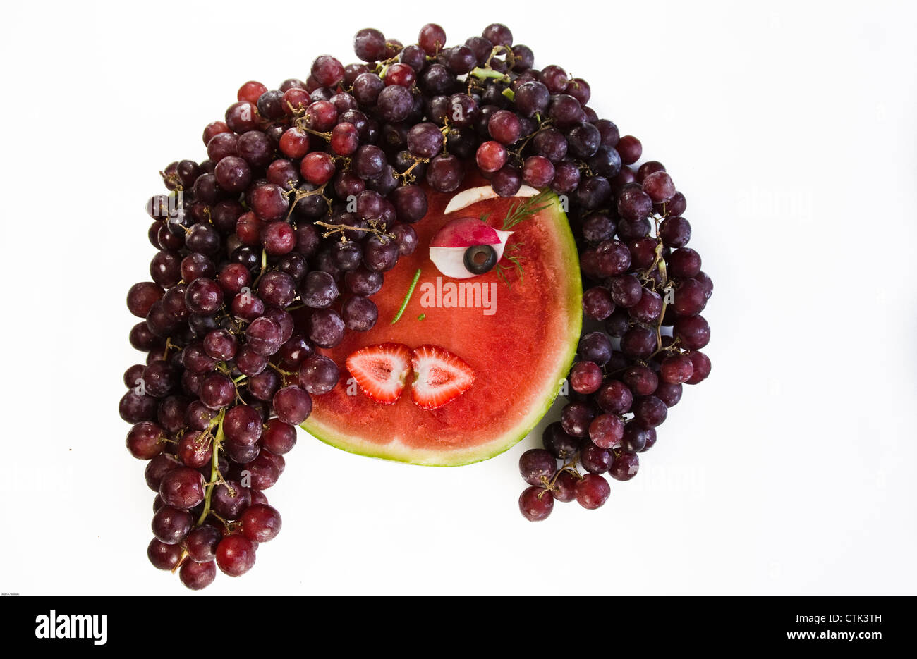 Ein Obst- und Gesicht aus verschiedenen Teilen gefertigt. Stockfoto