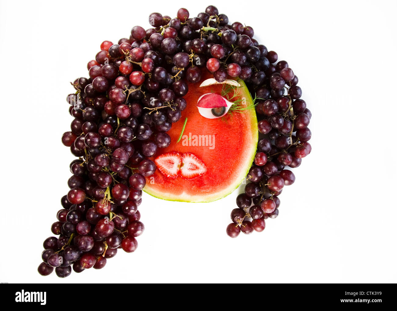 Ein Obst- und Gesicht aus verschiedenen Teilen gefertigt. Stockfoto