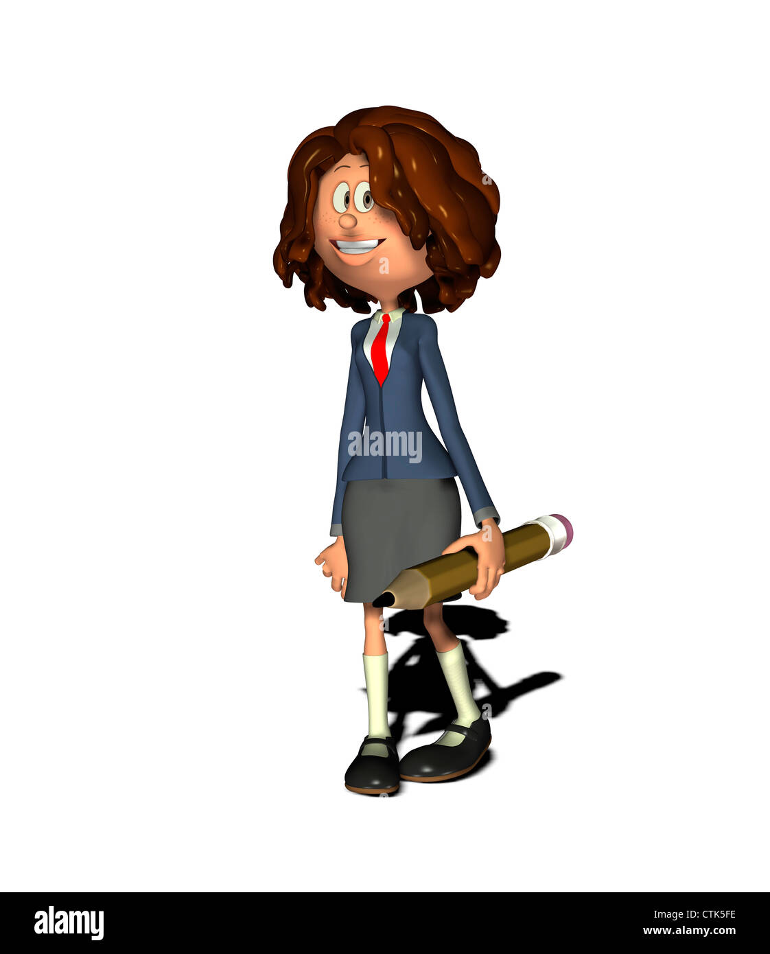 Cartoon-Figur-Geschäftsfrau mit Stift Stockfoto