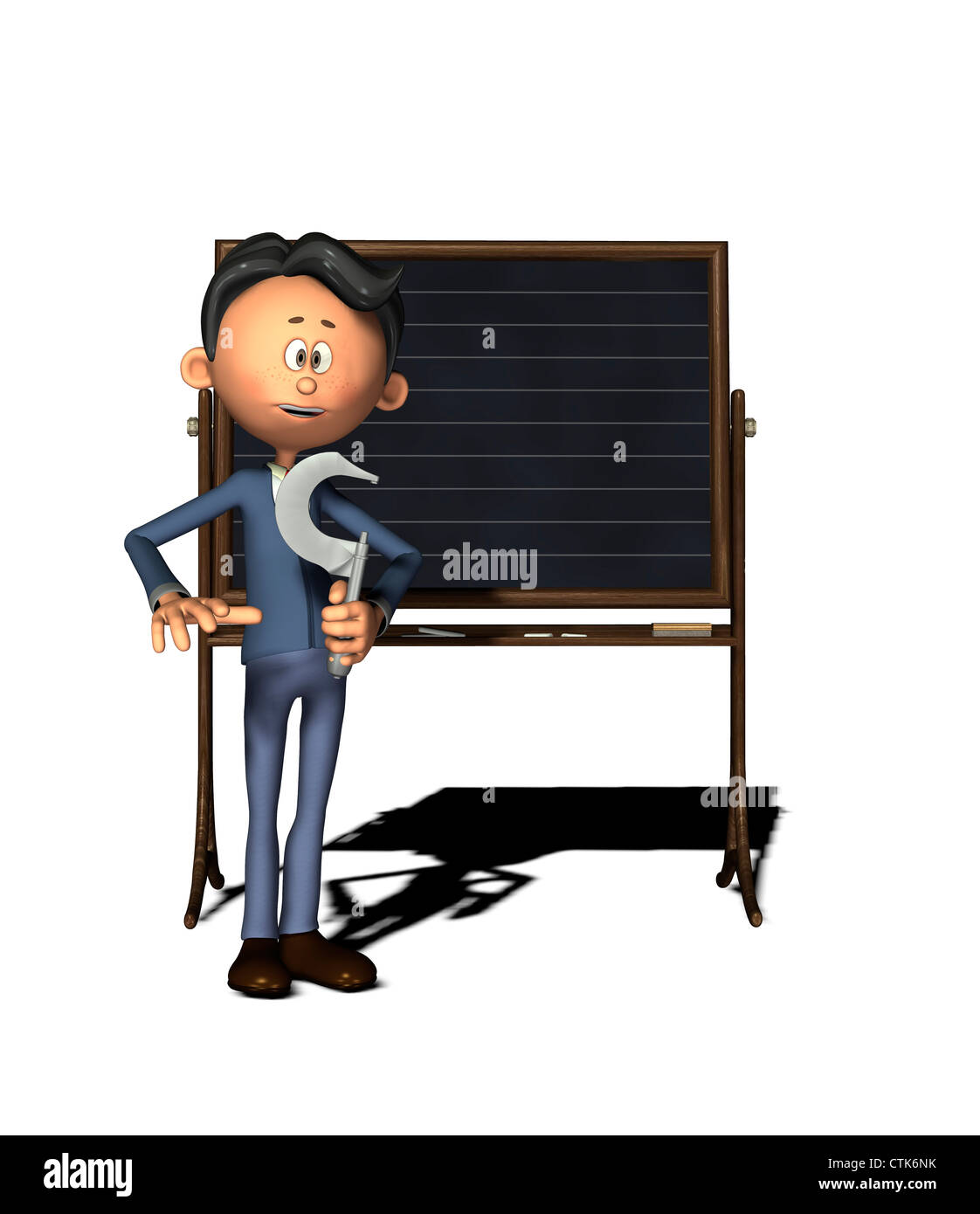 Cartoon-Figur Physiklehrer mit Mikrometer Stockfoto