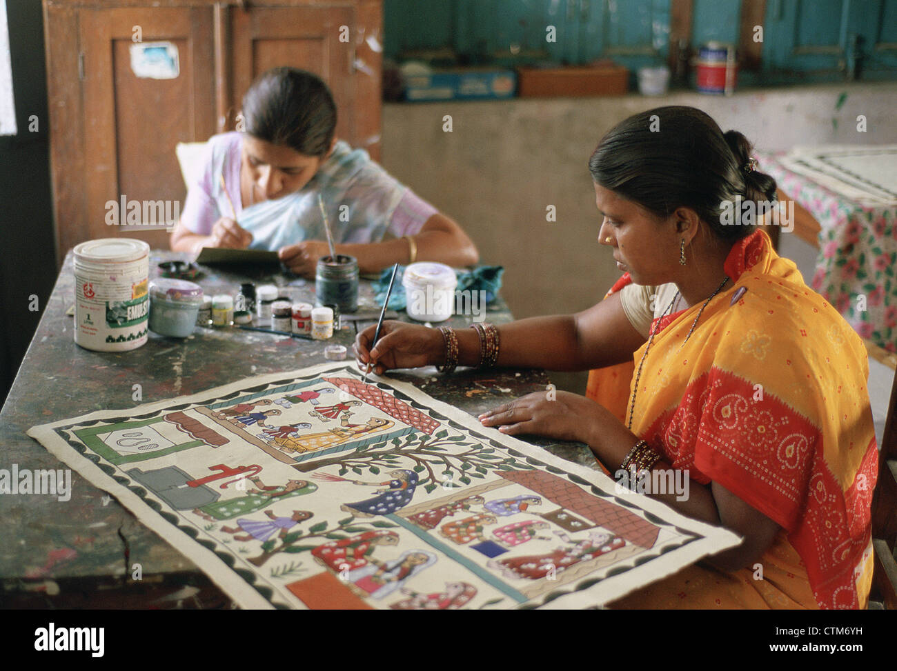 Frauen, die Malerei Mithila Kunst (Nepal) Stockfoto