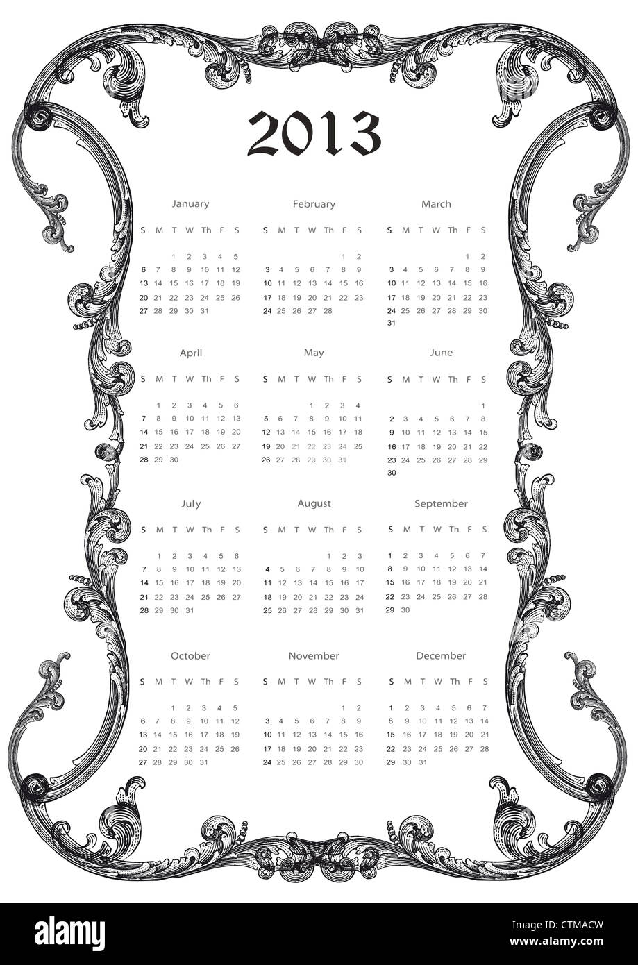 Niedlichen Kalender auf Neujahr 2013 antiken Rahmen Stockfoto