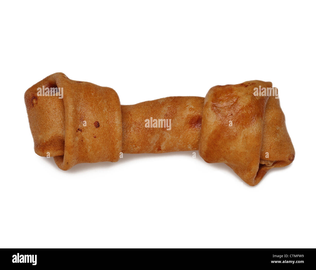 Ein Hundeknochen auf einem weißen Hintergrund. Schneiden Sie Stockfoto