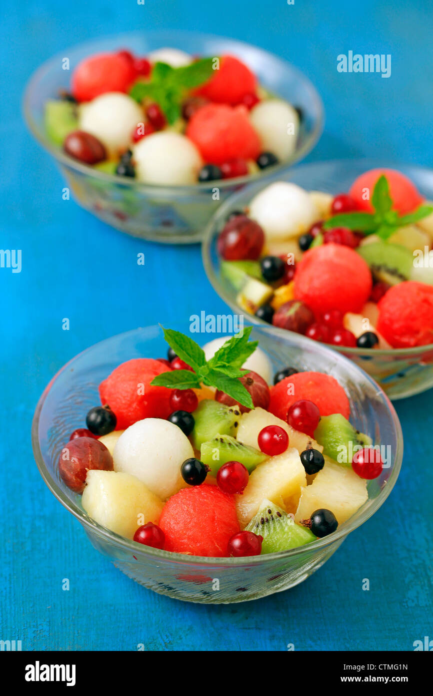 Obst Salat mit Azahar (Orangenblüten Duft) Rezept zur Verfügung. Stockfoto