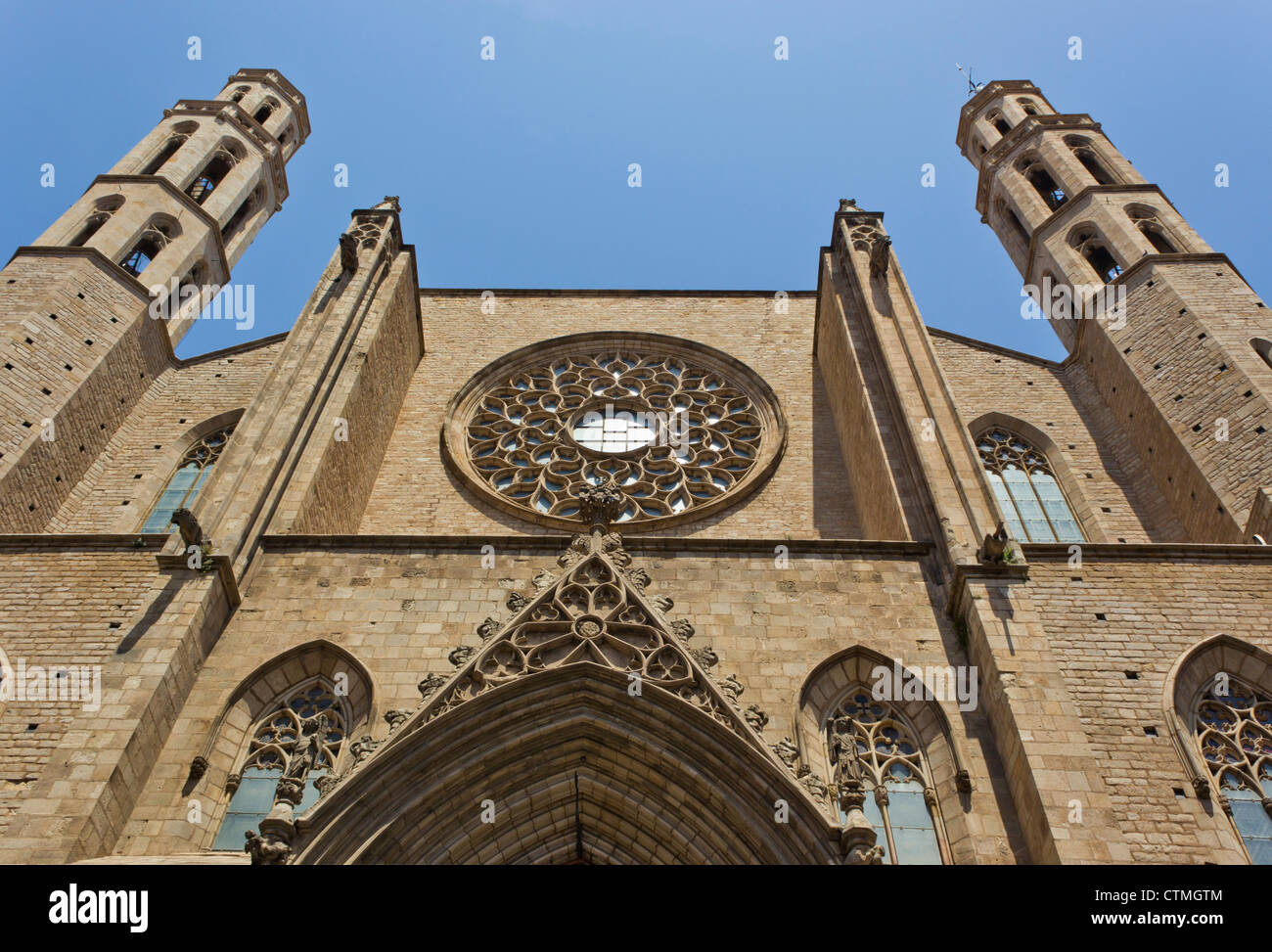 Barcelona, Spanien. Kirche Santa Maria del Mar. Detail der Fassade. Stockfoto