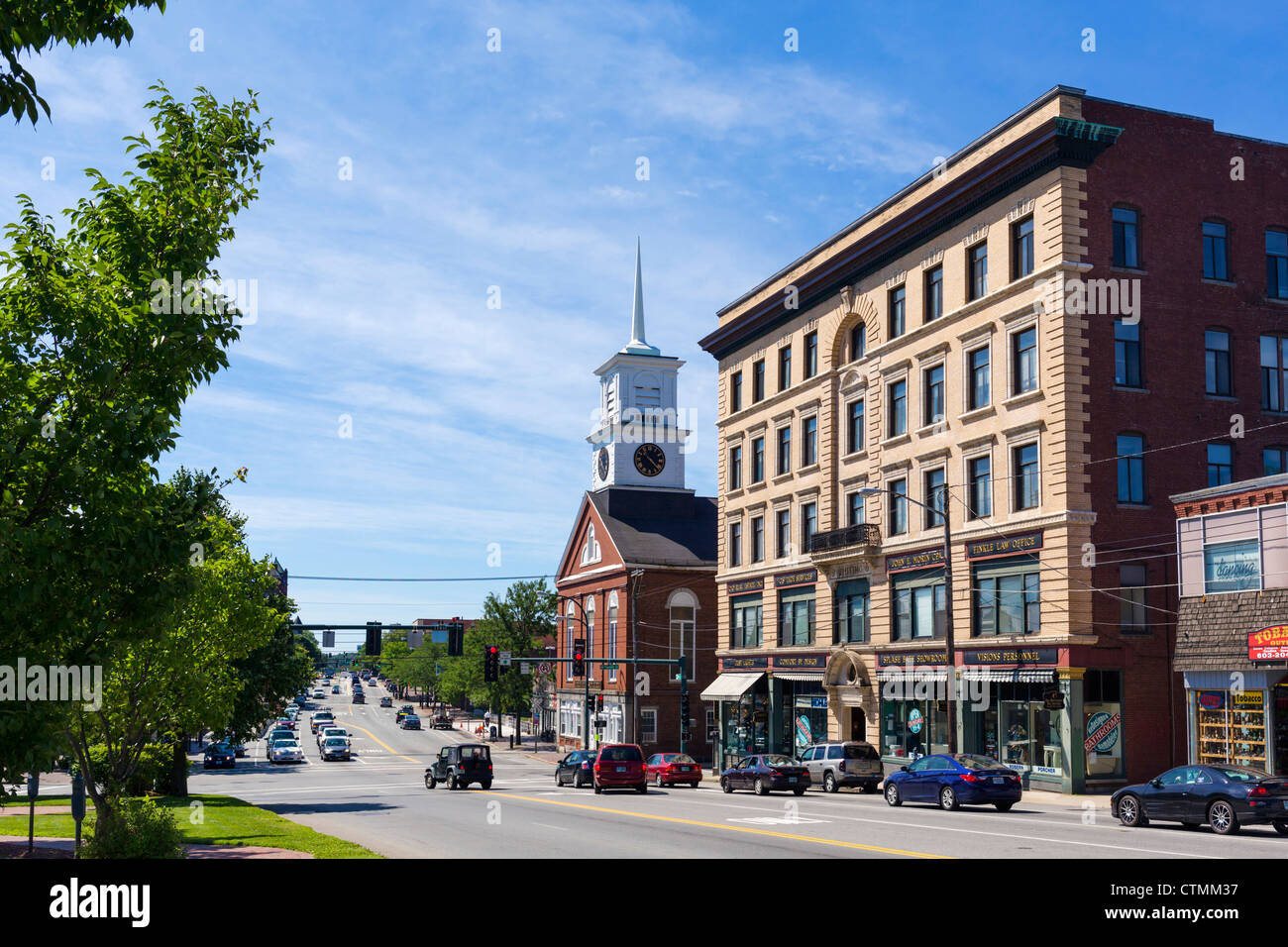 Main Street in der Innenstadt von Nashua, New Hampshire, USA Stockfoto