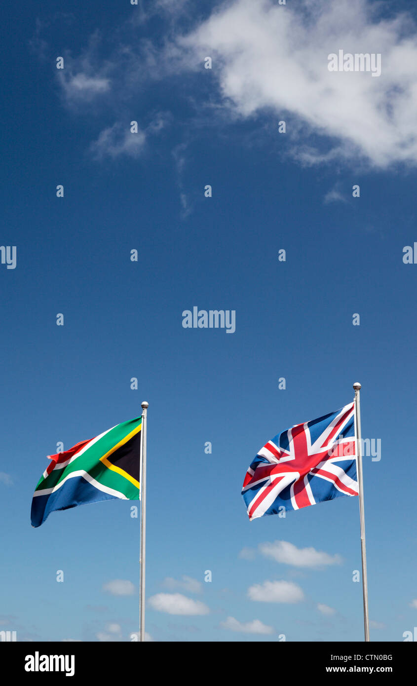 Britischen und südafrikanischen Flaggen, Sedgefield, Western Cape, Südafrika Stockfoto