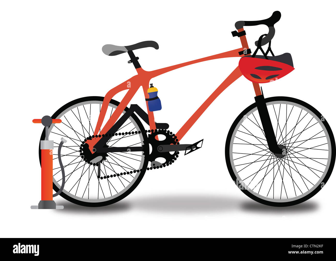 Rennen, Fahrrad, rot und schwarz, mit Reifen zu Pumpen, Helm und Trinkflasche, Vektor-illustration Stockfoto