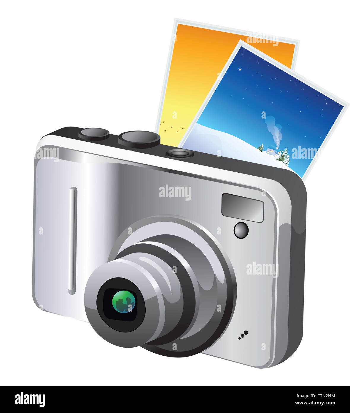 Digitale Kamera, grau und schwarz, mit Fotos, Vektor-illustration Stockfoto