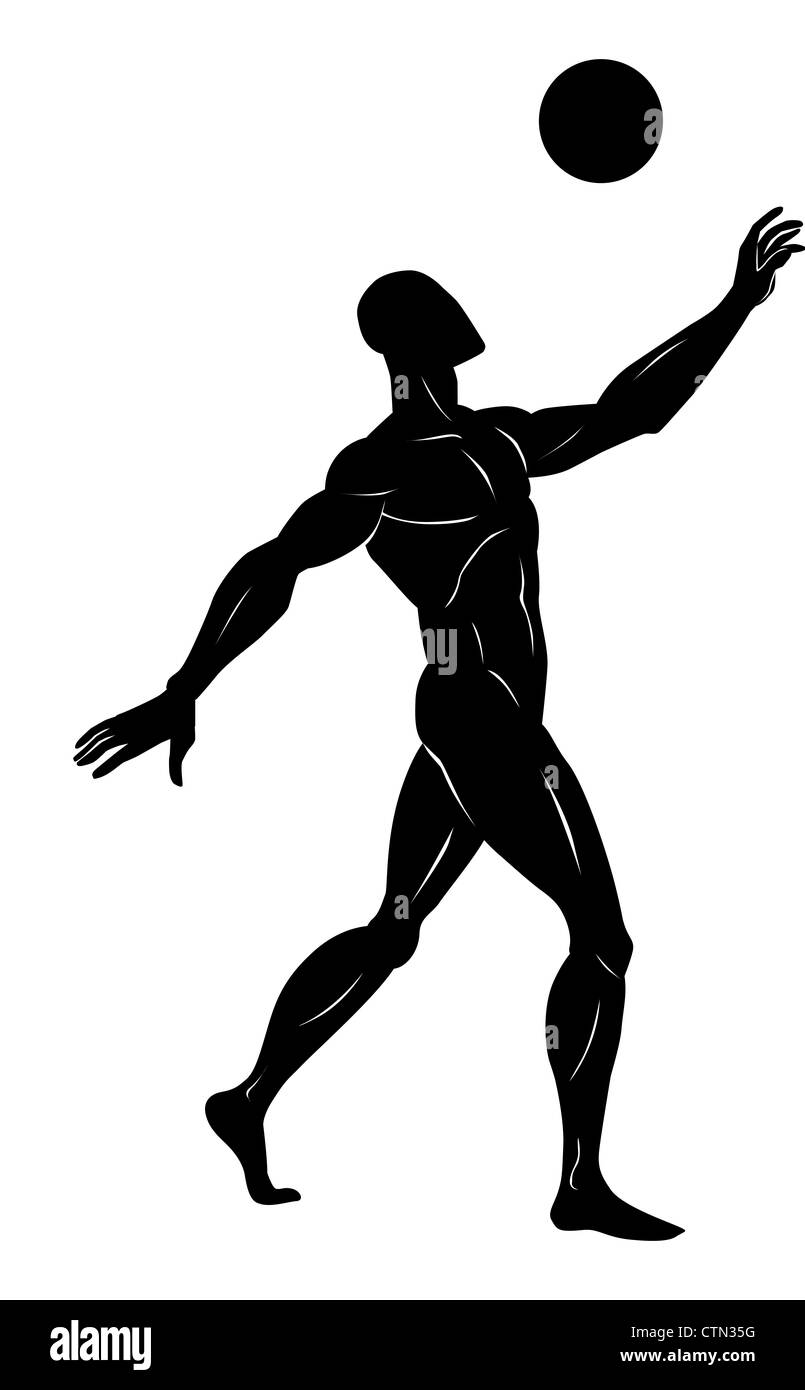 Fußball, schwarze Silhouette eines Mannes, in Richtung einer Kugel, Vektor-illustration Stockfoto