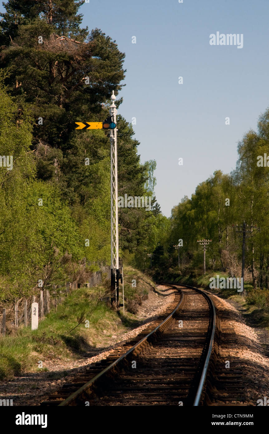 fernen Formsignal, Strathspey Dampfeisenbahn, Hochland, Schottland Stockfoto
