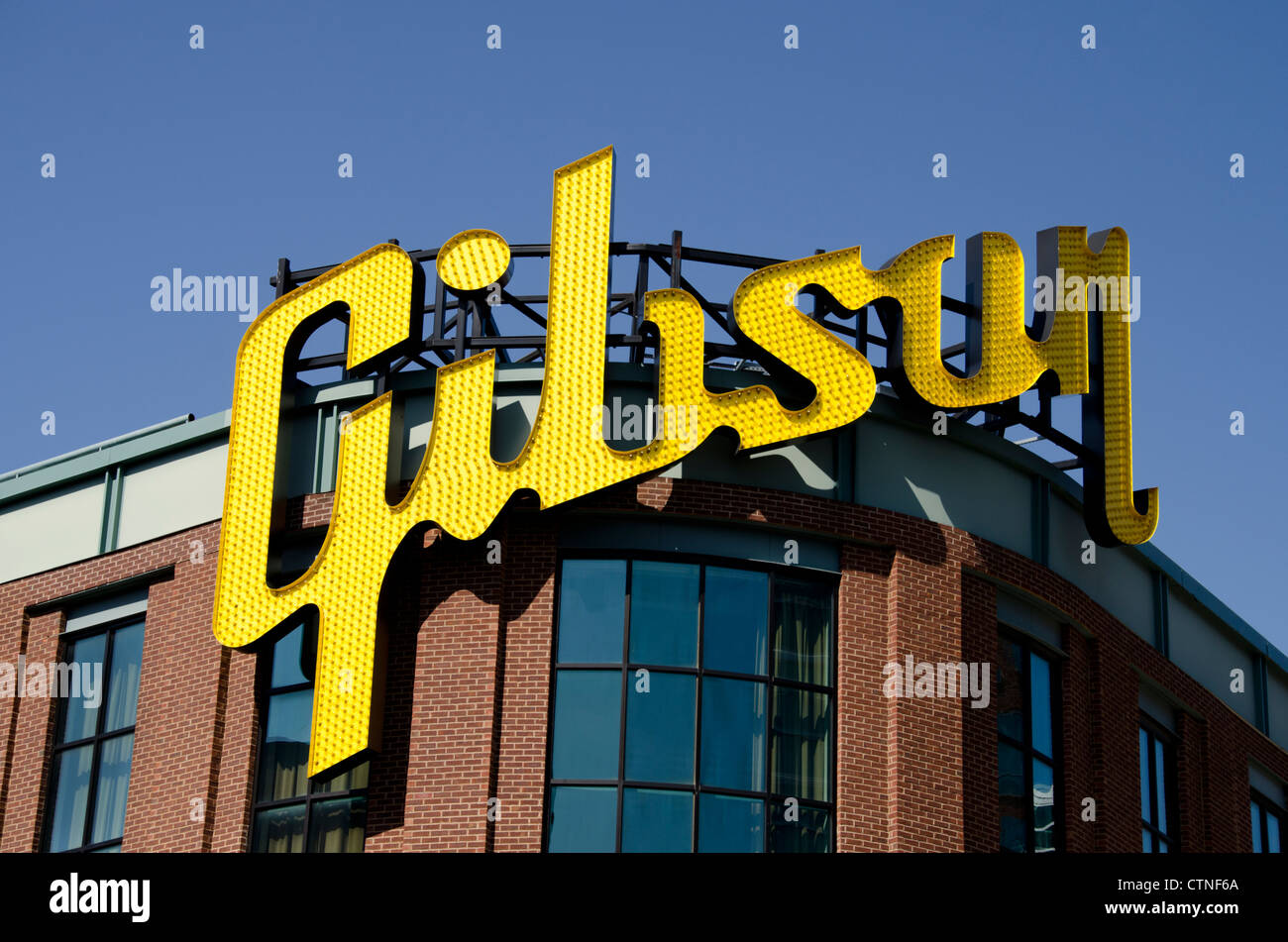 Tennessee, Memphis. Gibson Guitar Corp. Gebäude in der Innenstadt von Memphis. Stockfoto